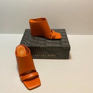 Orange Square Toe Wedge Sandal